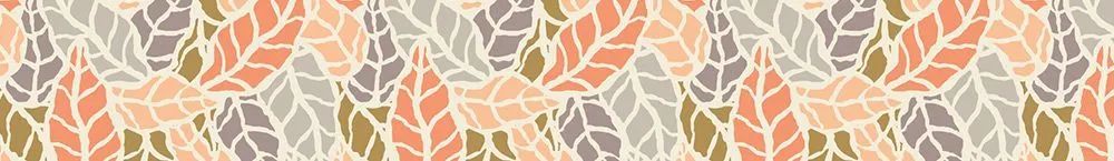 Motif de papier peint végétal abstrait, feuilles stylisées aux tons beige, terracotta et vert, design décoratif moderne et chaleureux.