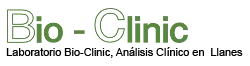 Bio-Clinic logo with green and black text and Spanish subtitle: &ldquo;Laboratorio Bio-Clinic, An&aacute;lisis Cl&iacute;nico en Llanes&rdquo;.