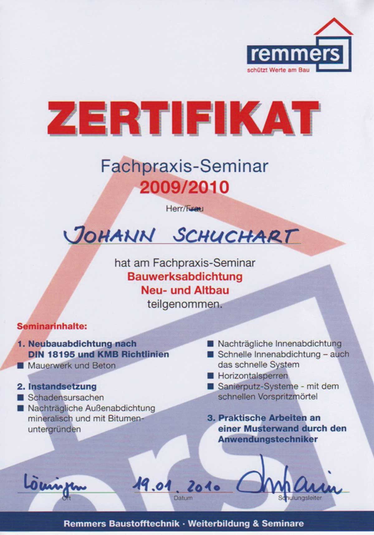 Zertifizierungen Bauwerksabdichtungen Neu- und Altbau