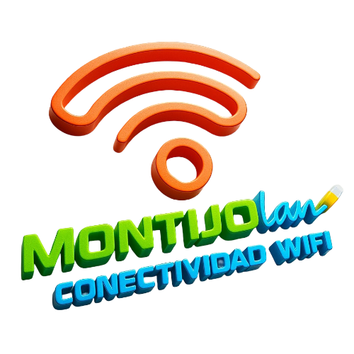 Logotipo de Montijolan que muestra un s&iacute;mbolo Wi-Fi naranja sobre el texto "MONTIJOlan" 