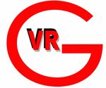 Un logotipo circular rojo con la letra G y las letras "VR" en fuente roja con sombra negra en el centro.