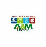 Logotipo para "Multiservicios A&M" con iconos y texto en azul, verde, naranja y blanco.