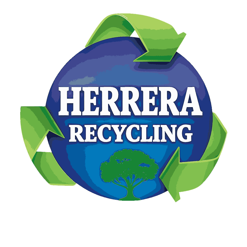 Logotipo de Herrera Recycling con flechas verdes de reciclaje alrededor de un globo terr&aacute;queo azul