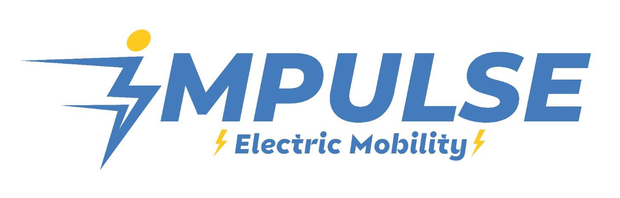 Logotipo de IMPULSE Electric Mobility en azul y amarillo con un icono de rayo