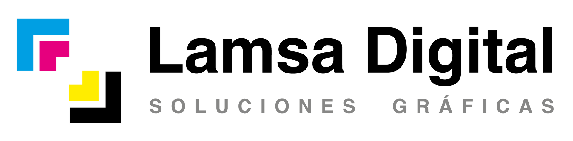 Logotipo para Lamsa Digital: formas azules y rosas sobre formas amarillas y negras, con el nombre de la empresa y el lema debajo.