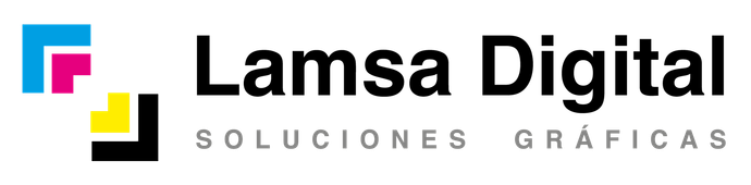 Logotipo para Lamsa Digital: formas azules y rosas sobre formas amarillas y negras, con el nombre de la empresa y el lema debajo.