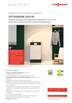 Chaudière à gaz à condensation Viessmann Vitodens 222-W, blanche, posée dans une pièce avec portant et chaise.