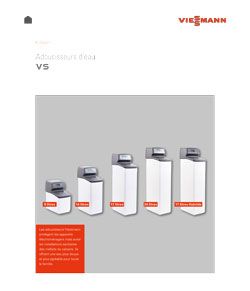 Série d'adoucisseurs d'eau Viessmann, différentes tailles en blanc, sur fond gris.