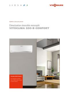 Climatiseur mural blanc dans une pièce. Marque : Viessmann.