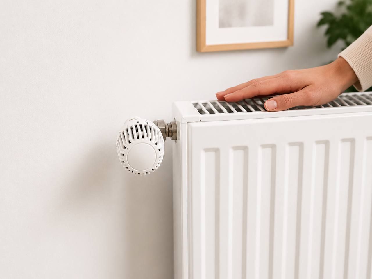 Manometer und Metallrohre mit Ventilen und rot isolierten Rohren an einer Wand.