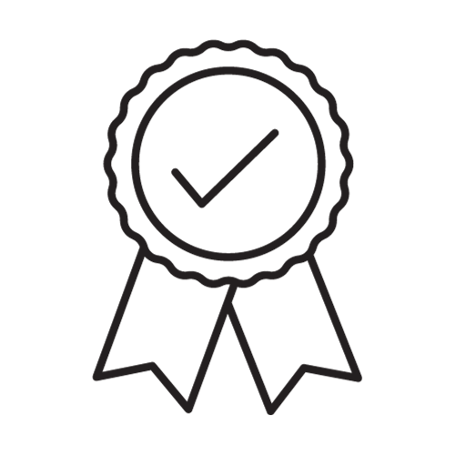 Un dibujo lineal de una cinta con una marca de verificación en el centro.