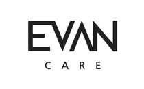 Un logotipo en blanco y negro para Evan Care sobre un fondo blanco.