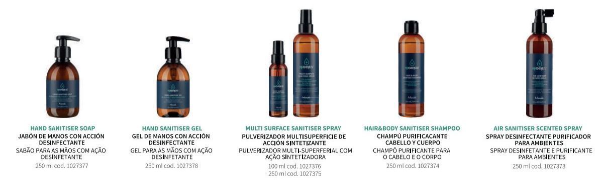 Una fila de botellas de productos para el cabello sobre un fondo blanco.