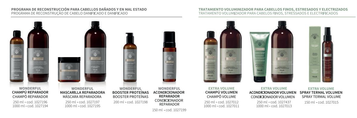 Una fila de botellas de productos para el cabello sobre un fondo blanco.