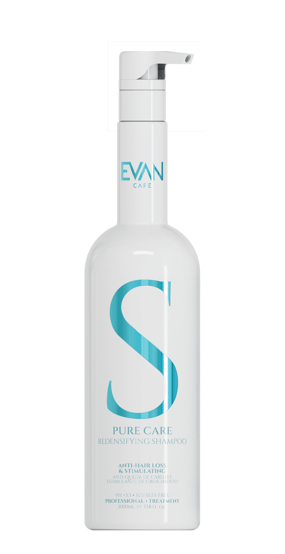 Una botella de loción con una bomba dorada sobre un fondo blanco.