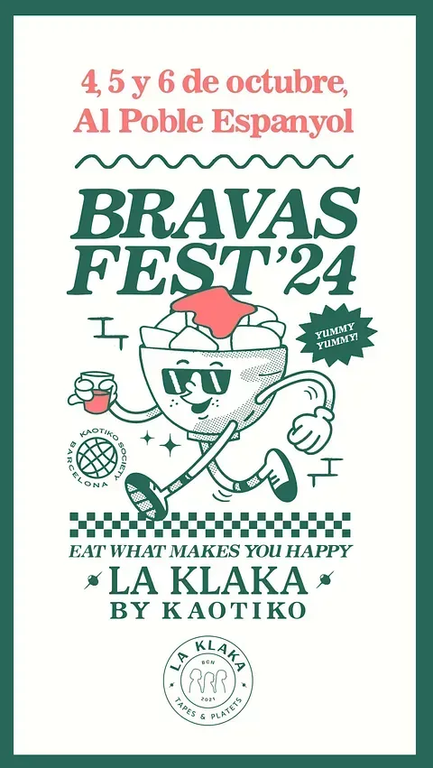 Un cartel para el festival de bravas 24 que dice come lo que te haga feliz
