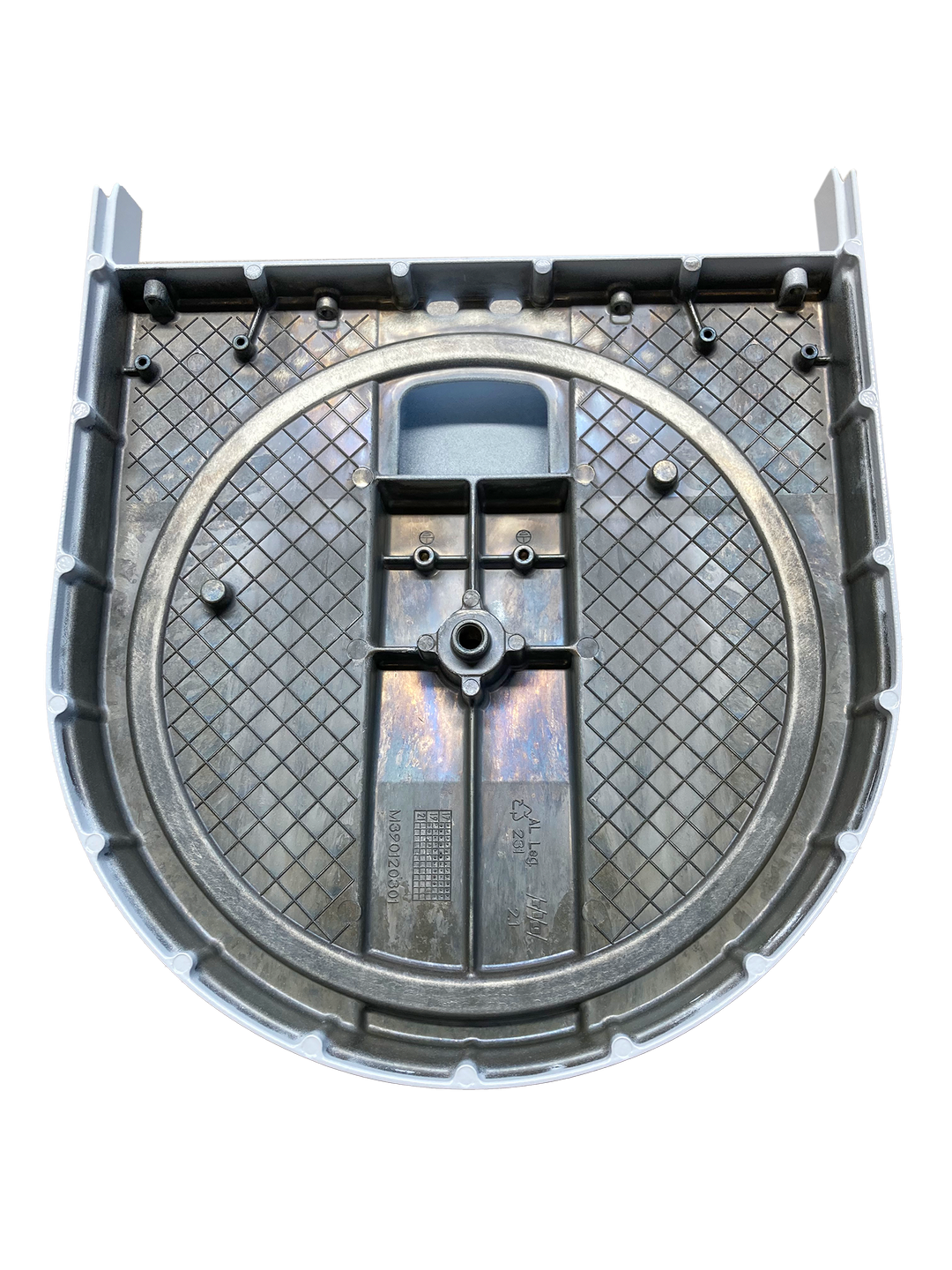 Eine Nahaufnahme eines Metallobjekts auf einem weißen Hintergrund.