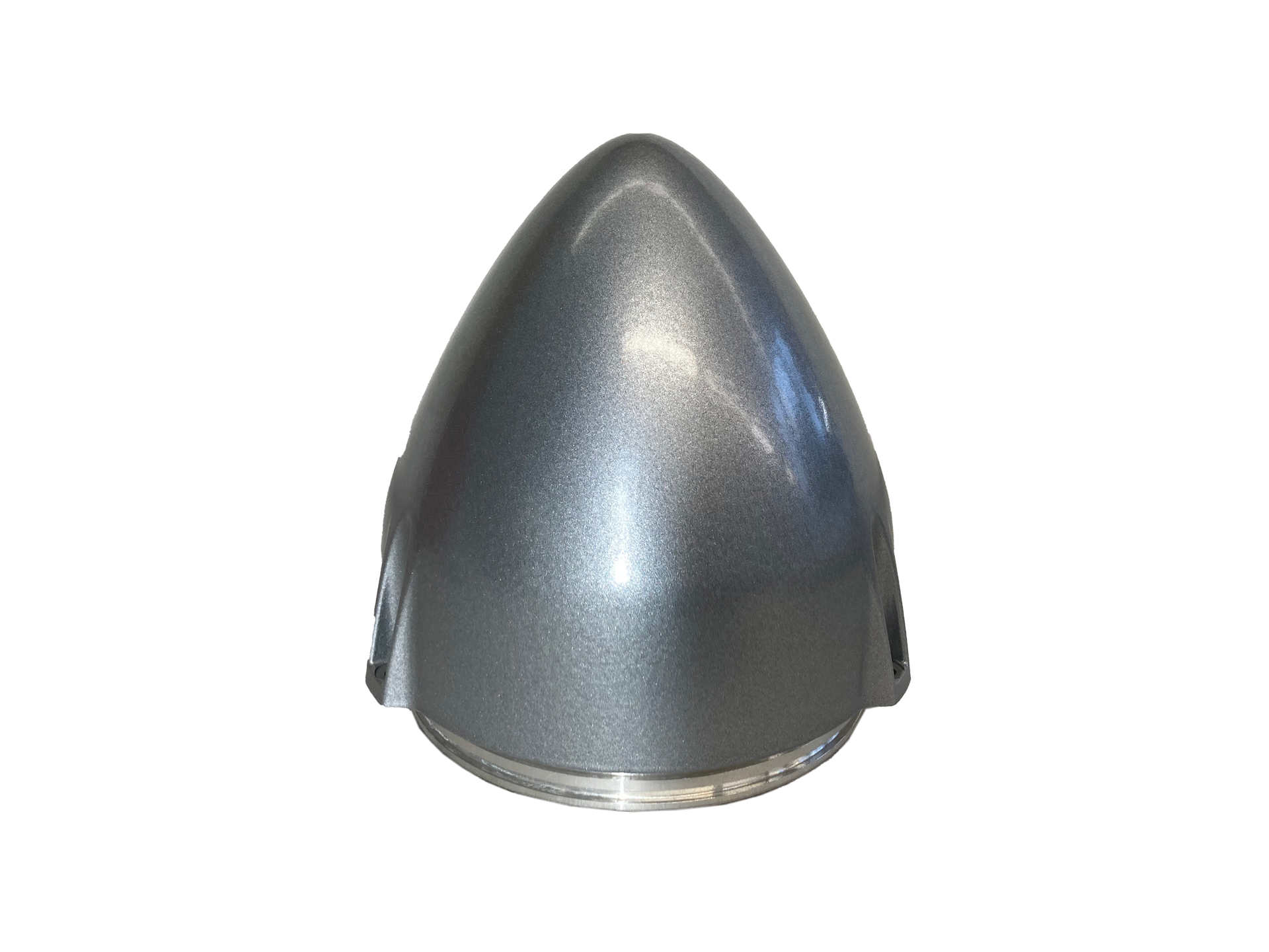 Eine Nahaufnahme von einem silbernen Objekt auf weißem Hintergrund