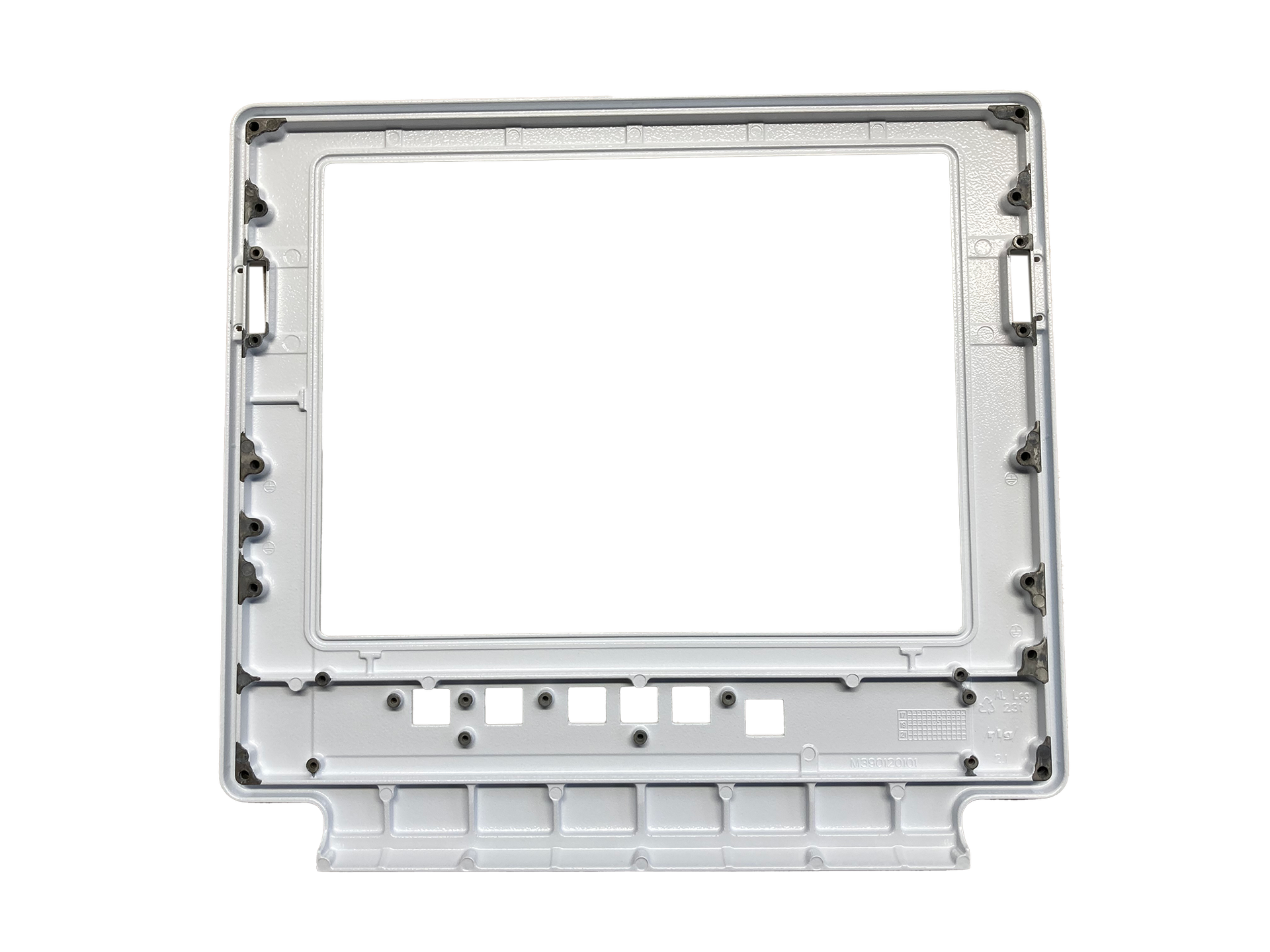 Ein Bild eines Metallrahmens auf weißem Hintergrund.