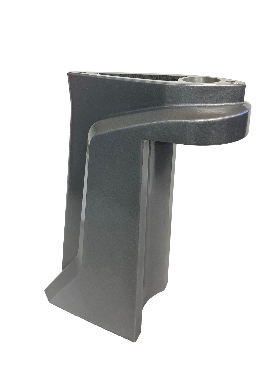 Eine Nahaufnahme eines grauen Objekts auf weißem Hintergrund