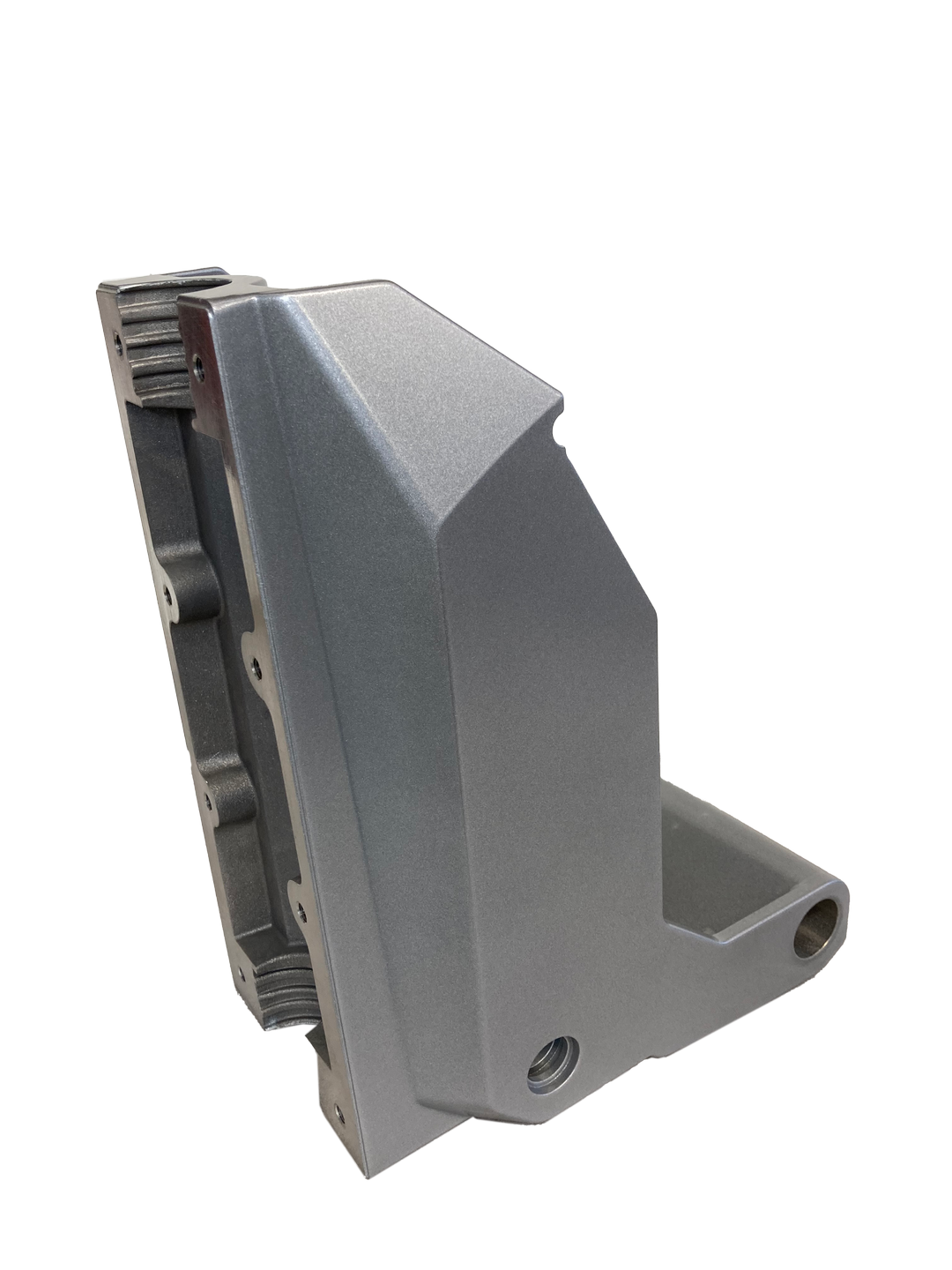 Eine Nahaufnahme eines grauen Objekts auf einem weißen Hintergrund.