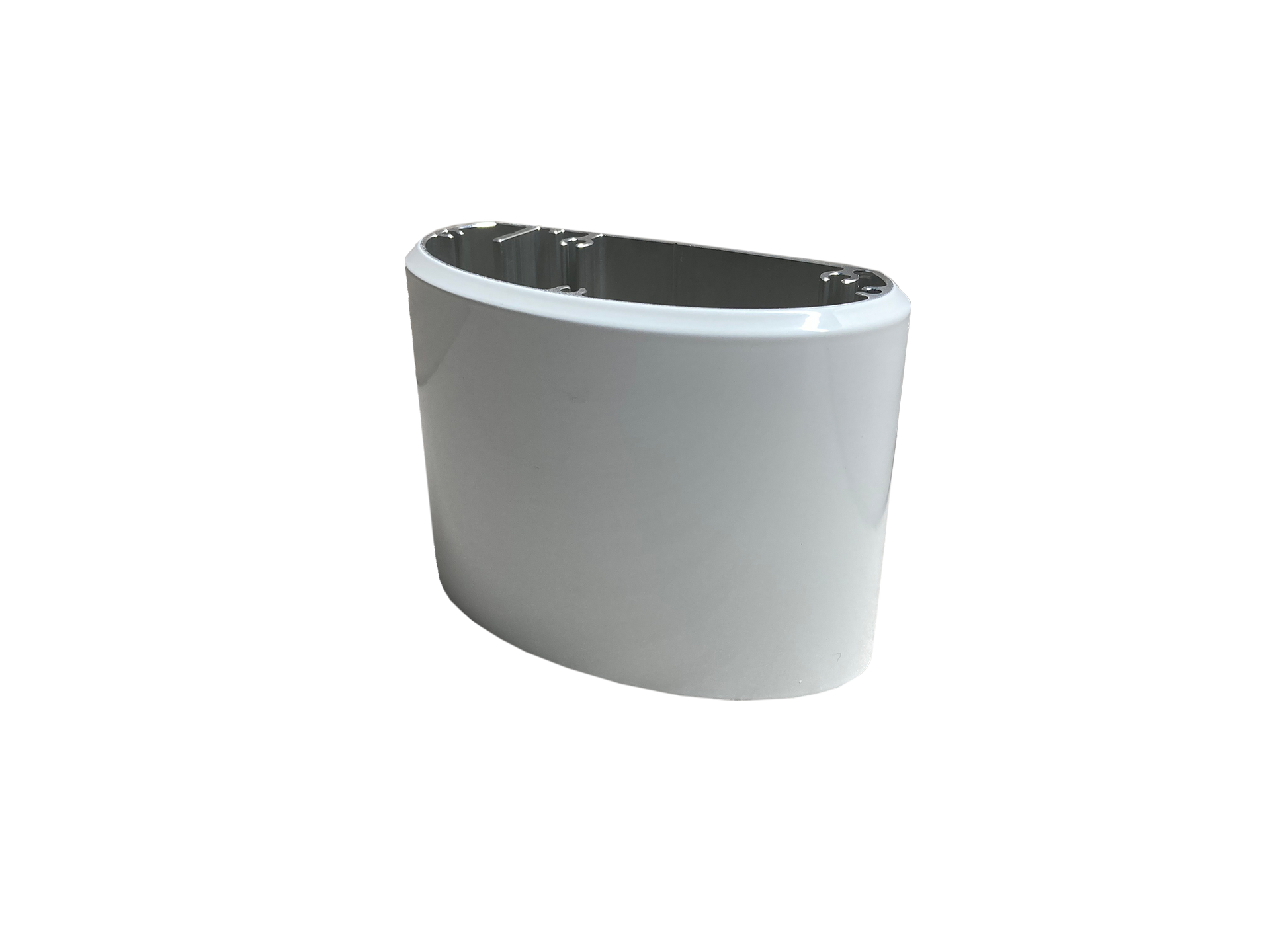 Ein weißer Zylinder mit schwarzem Rand auf weißem Hintergrund.