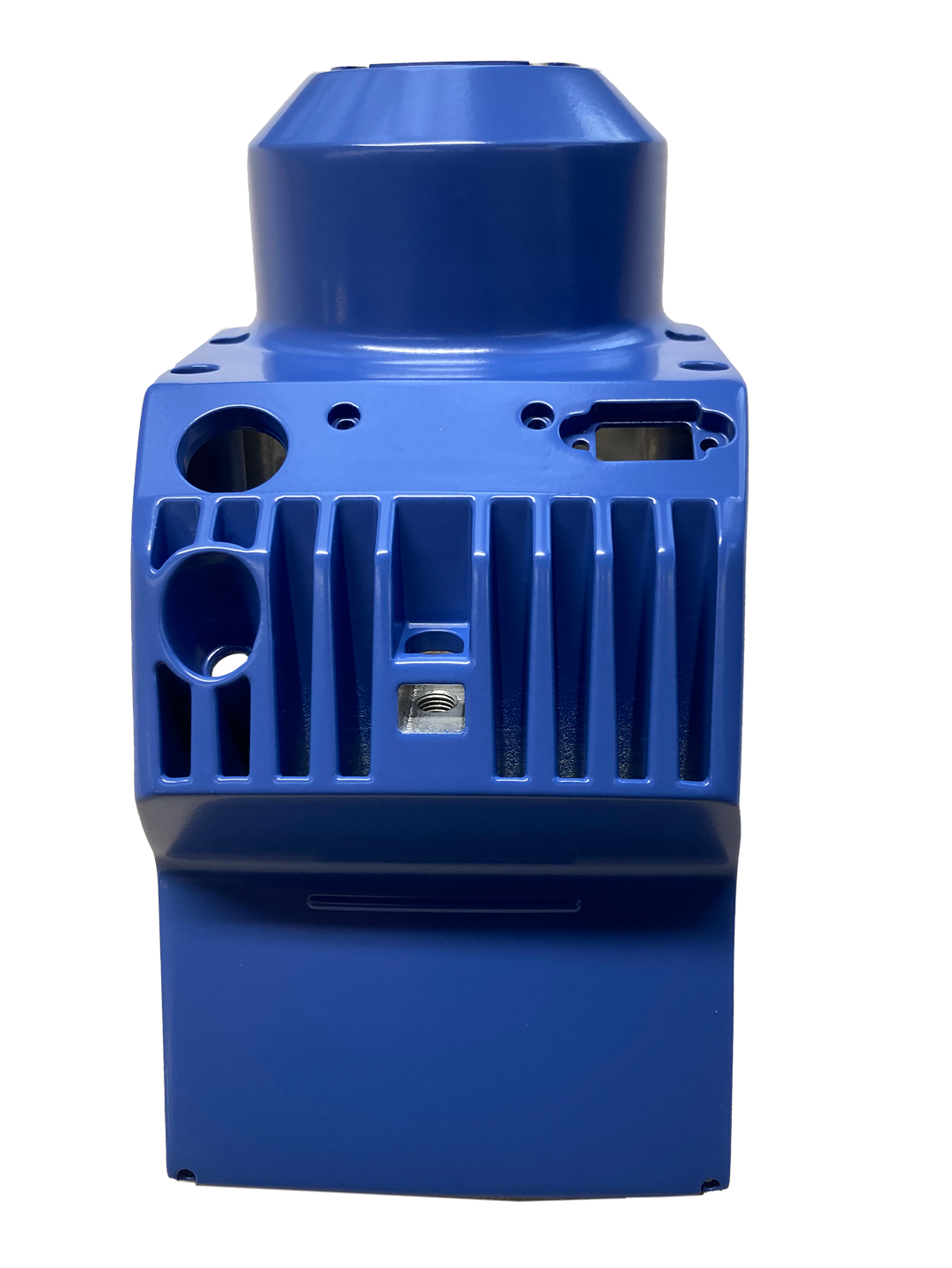 Ein blaues Objekt mit Löchern darin auf weißem Hintergrund