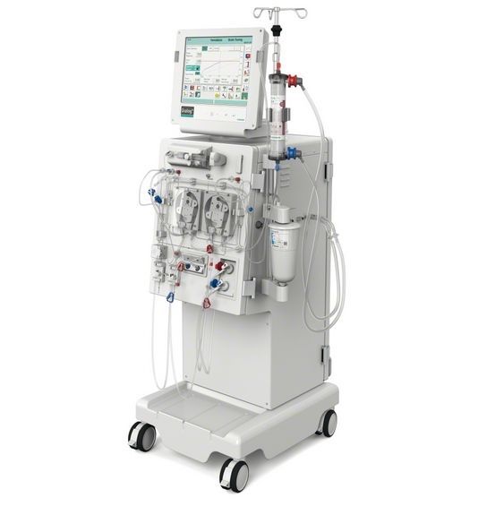 Eine Dialysemaschine mit einem darauf angebrachten Monitor.