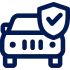 Icono de automóvil azul con un escudo y una marca de verificación, que representa el seguro del automóvil.