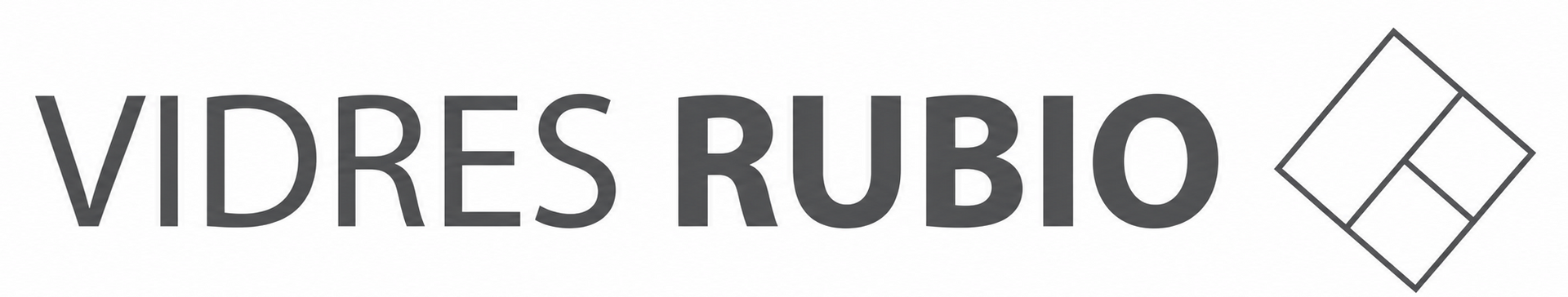 Logotipo de VIDRES RUBIO en negro y gris con un icono geom&eacute;trico de diamante y el lema &ldquo;Vidres &middot; Alumini &middot; Marcs&rdquo;