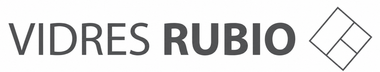 Logotipo de VIDRES RUBIO en negro y gris con un icono geom&eacute;trico de diamante y el lema &ldquo;Vidres &middot; Alumini &middot; Marcs&rdquo;