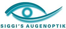 Das Logo von Siggi's Augenoptik zeigt ein stilisiertes, türkisfarbenes Auge und Text auf weißem Hintergrund.
