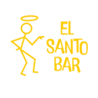 El logotipo del bar El Santo tiene una figura de palo con un halo en la cabeza.