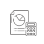 Un icono de un gráfico circular y una calculadora sobre un fondo blanco.