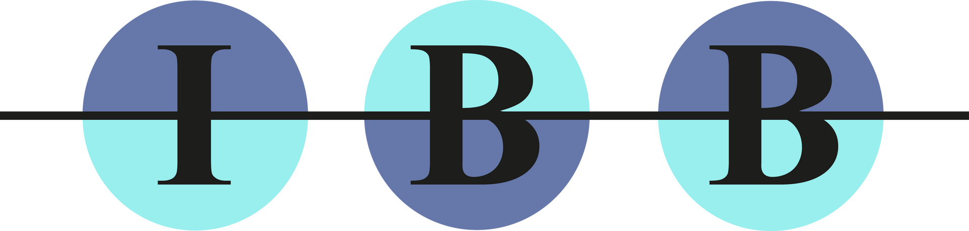 Drei ovale Formen, die jeweils die Buchstaben „I“, „B“ und „B“ darstellen und durch eine horizontale Linie verbunden sind.