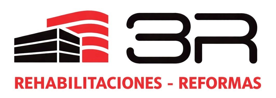 Logotipo de 3R con icono de edificio rojo y negro y texto “REHABILITACIONES - REFORMAS”