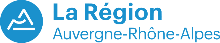 Logo de la Région Auvergne-Rhône-Alpes, avec un cercle bleu contenant un dessin de montagne blanche.