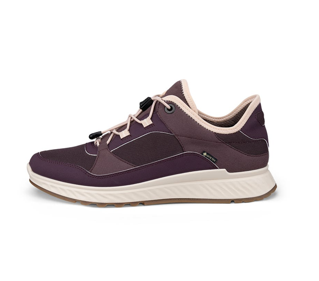 Violetit Gore-Tex urheilukengät beigeillä reunoilla ja valkoisella pohjalla, kuvassa sivuprofiili.