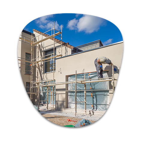 Chantier avec un ravalement de façade d'une maison