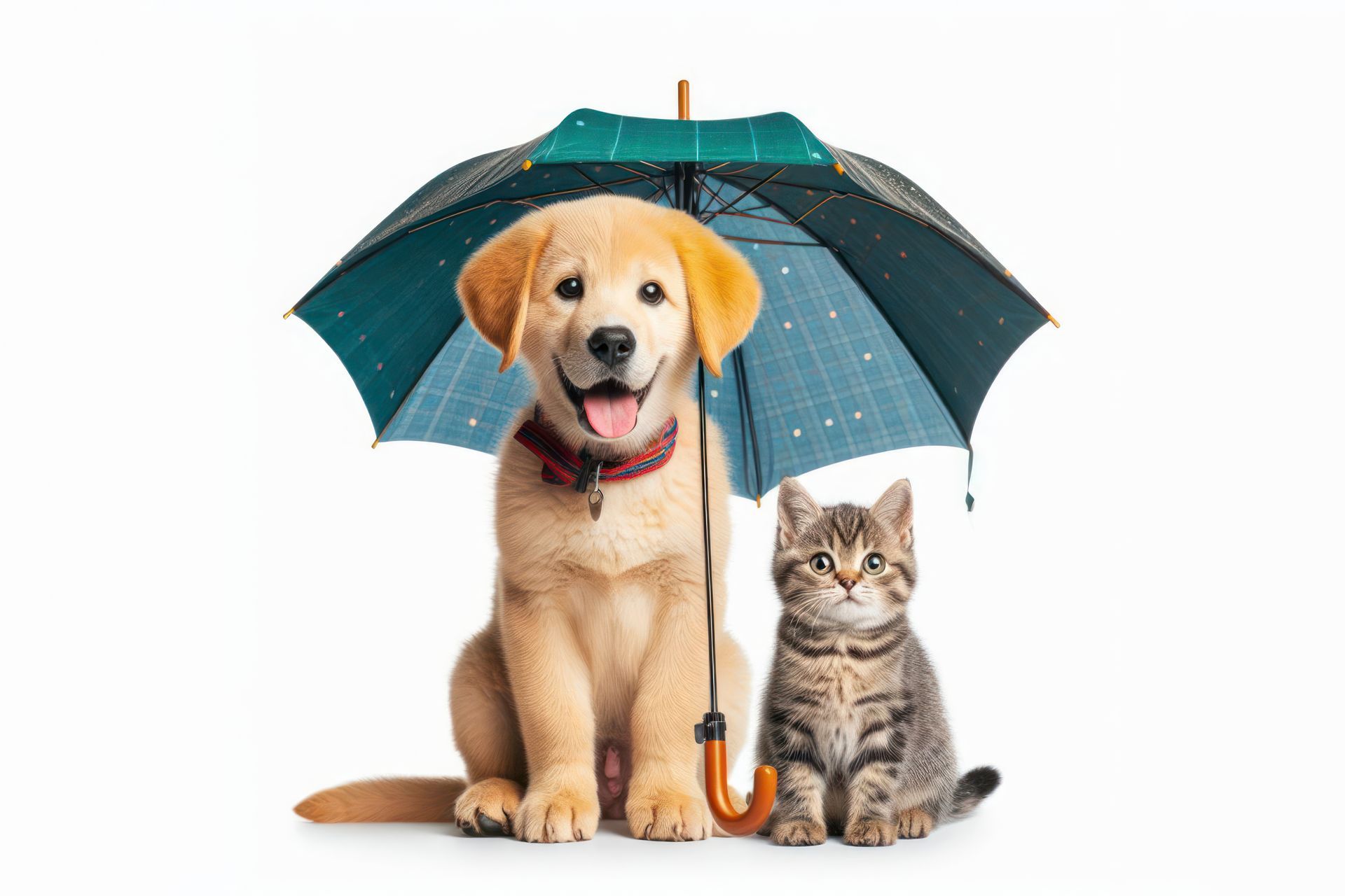 Animaux de compagnie sous un parapluie