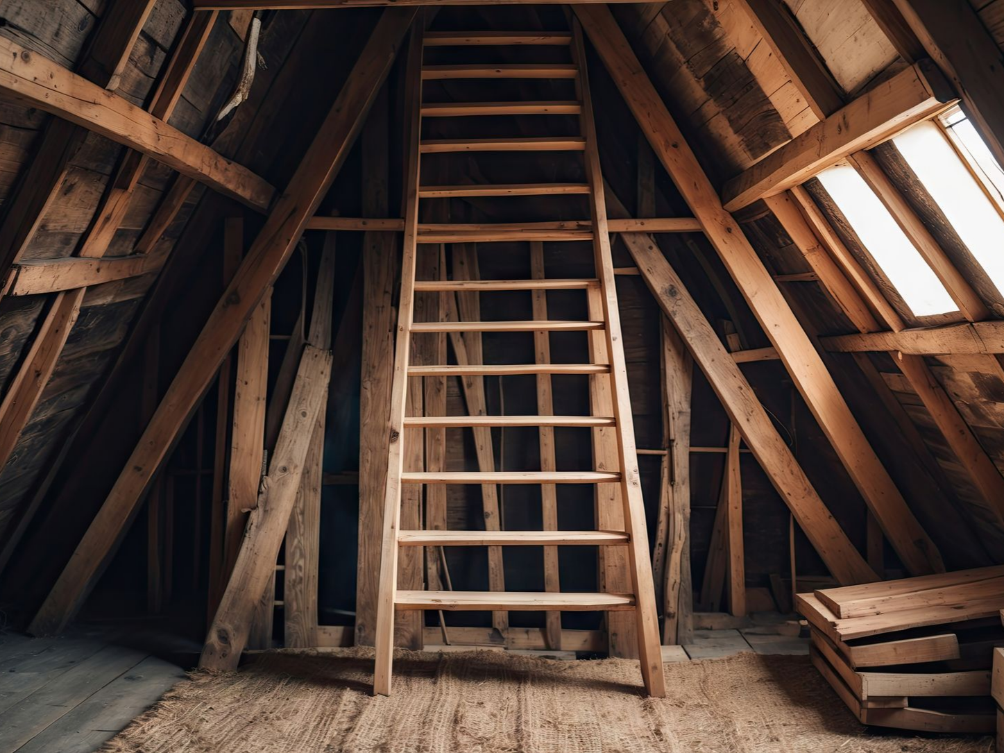 Une échelle en bois dans un grenier