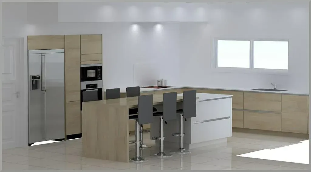 Vue 3D d'une cuisine équipée de la gamme Häcker