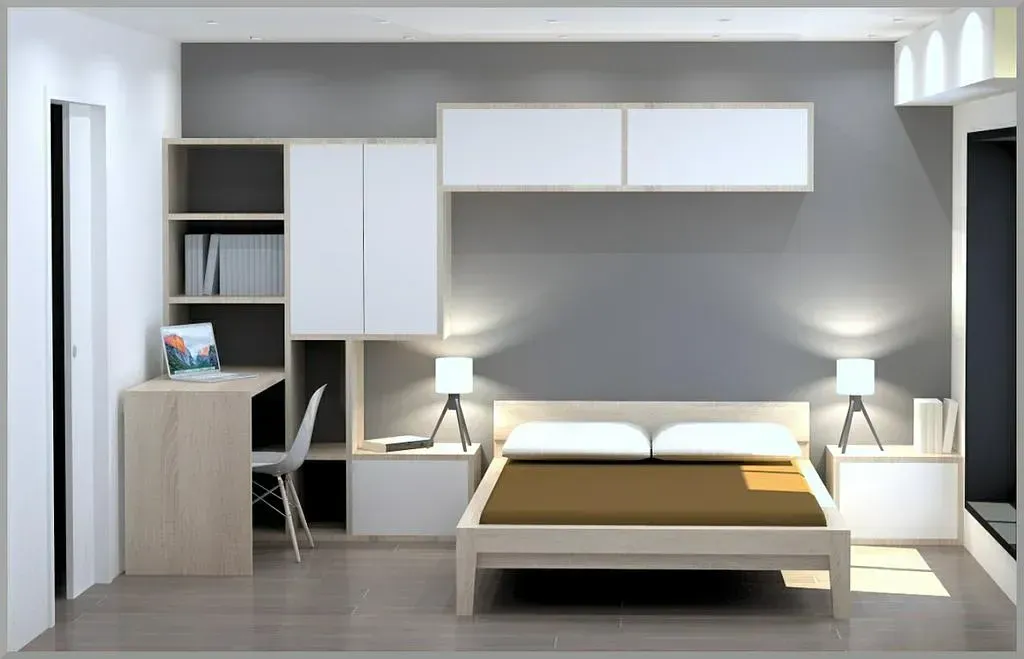 Vue 3D avec un lit double