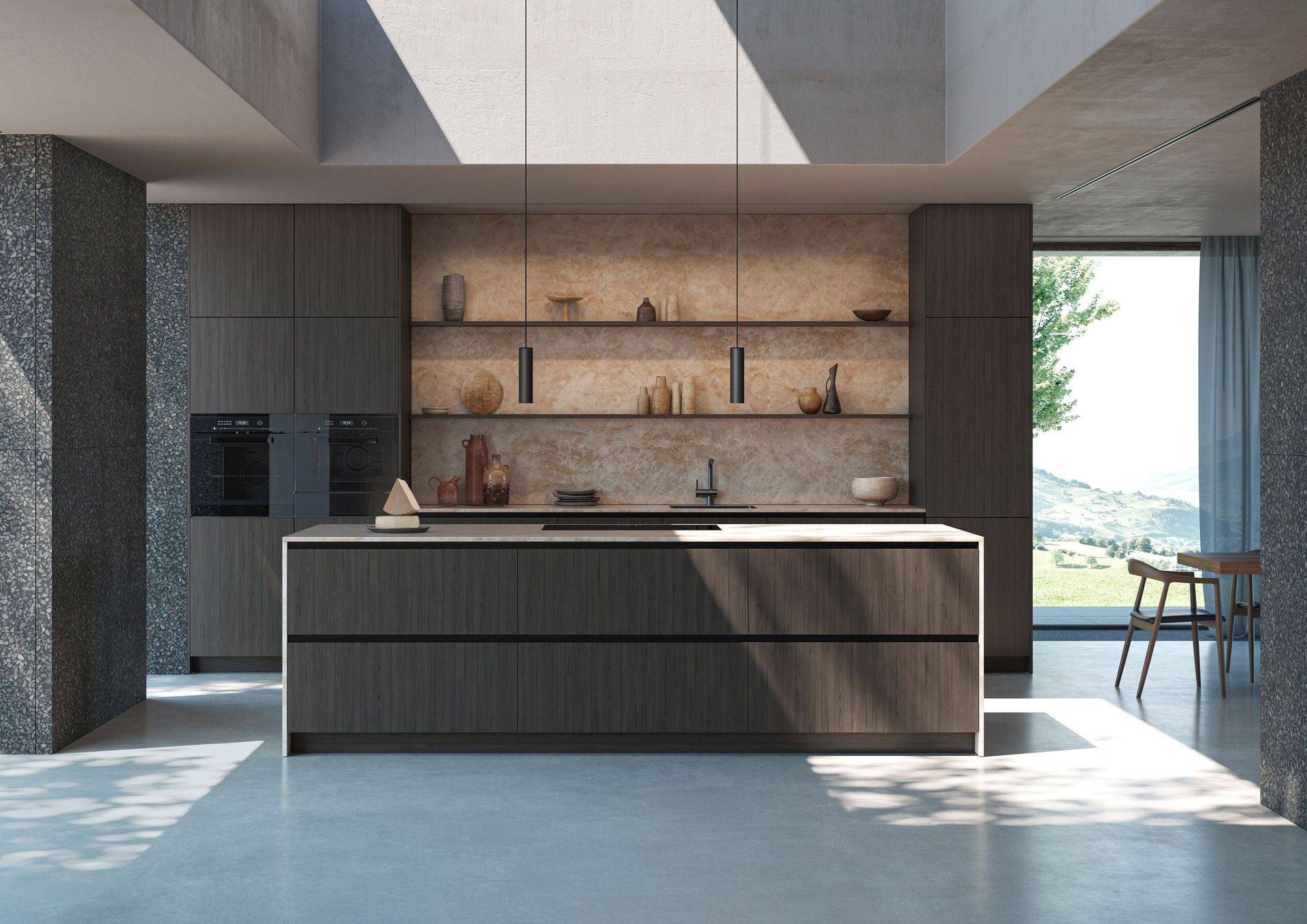 Cuisine épurée blanche, beige et marron