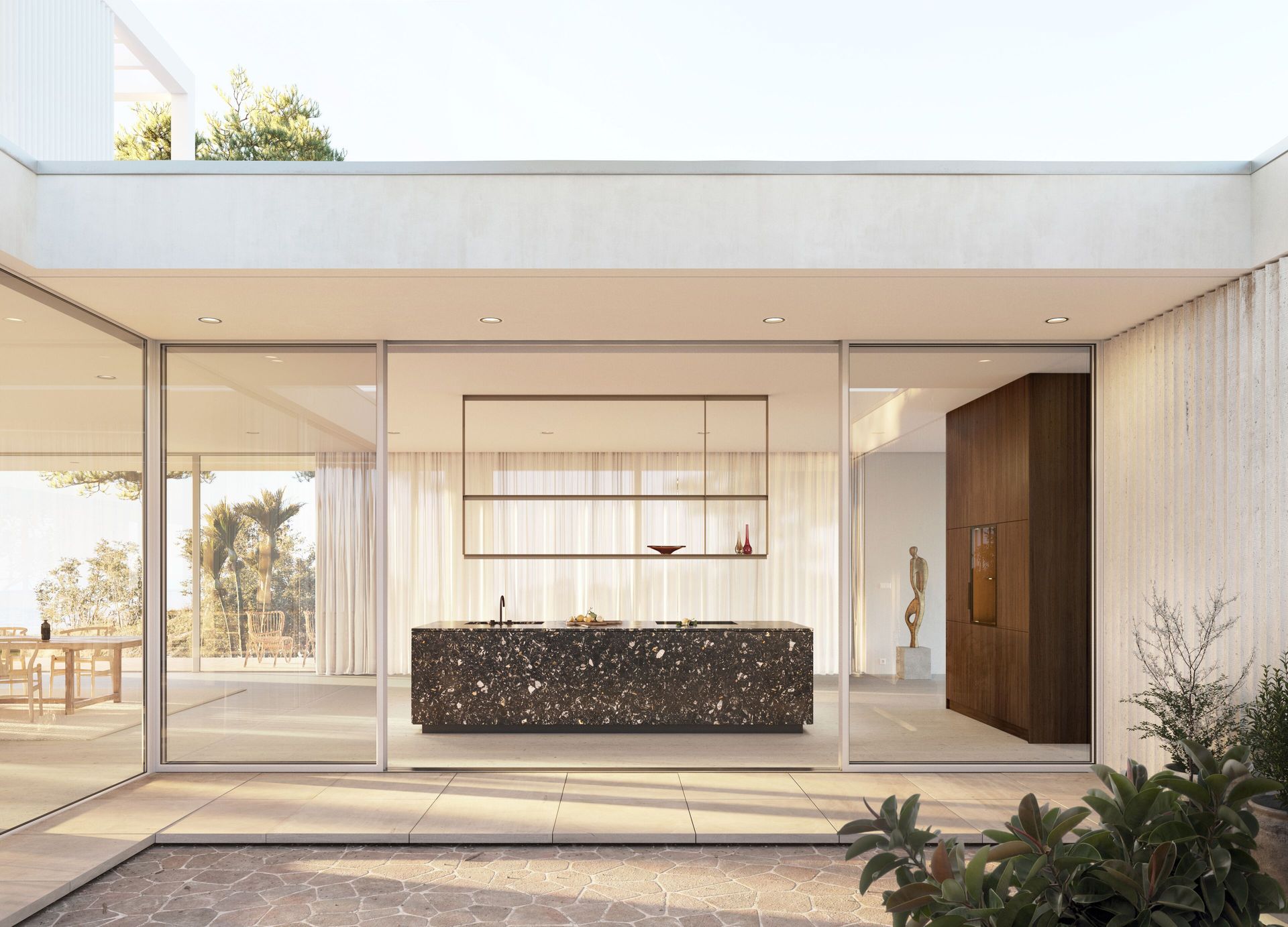 Cuisine très lumineuse avec un grand îlot central