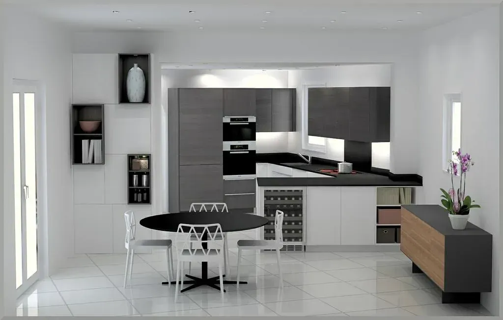 Cuisine de la gamme Poggenpohl avec une table ronde