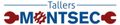 Logotipo de Tallers MONTSIEC en azul y rojo con iconos de herramientas estilizados en rojo sobre fondo blanco.