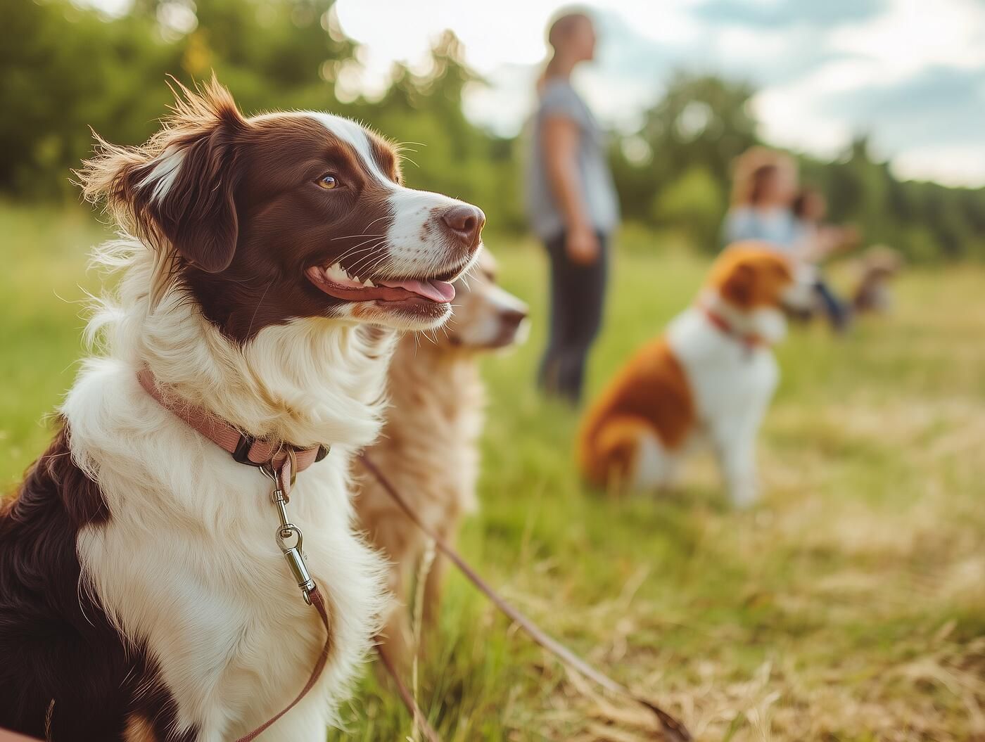 Eine Frau spielt mit einem Hund in einem Park.