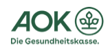 AOK-Logo mit grünem Text und einem kreisförmigen Gesundheitssymbol sowie dem Slogan „Die Gesundheitskasse“.