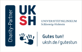 UKSH charity-partner banner with logo, “Gutes tun!” and website uksh.de/gutestun